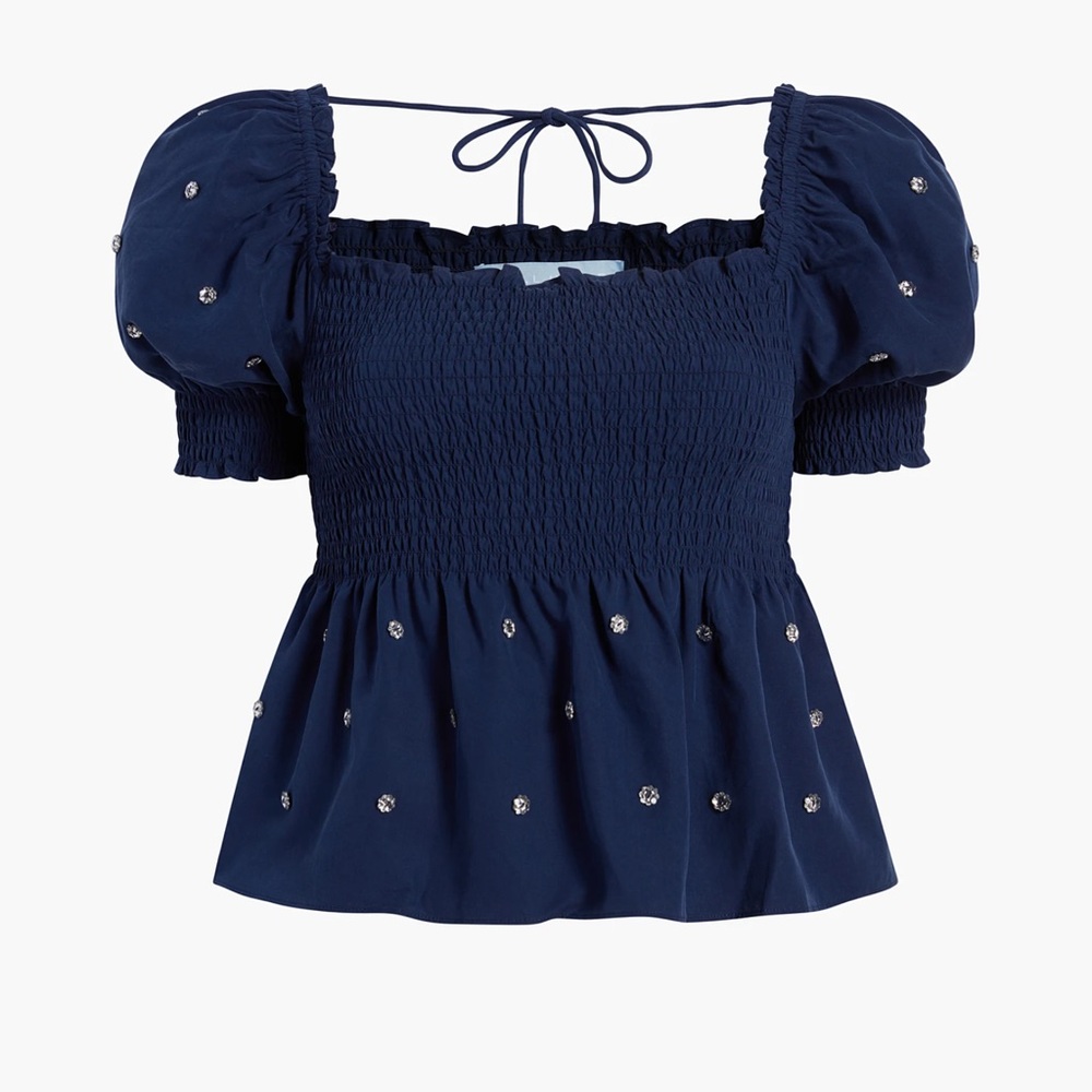 Hill House Home The Jewel Jammie Top in navy with rhinestones size XS